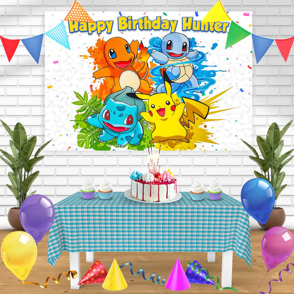 Pokemon Bulbasaur Charmander Squirtle and Pikachu Bn Birthday Banner Personalized Party Backdrop Decoration