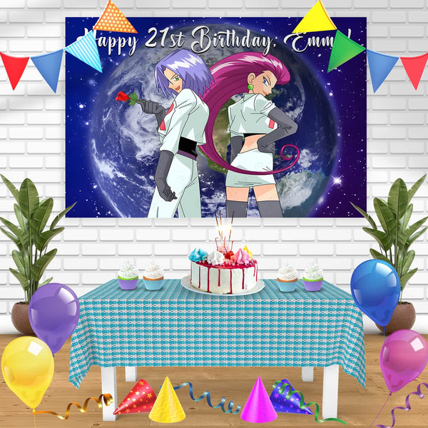 Pokemon Jessie and James Team Rocket Bn Birthday Banner Personalized Party Backdrop Decoration