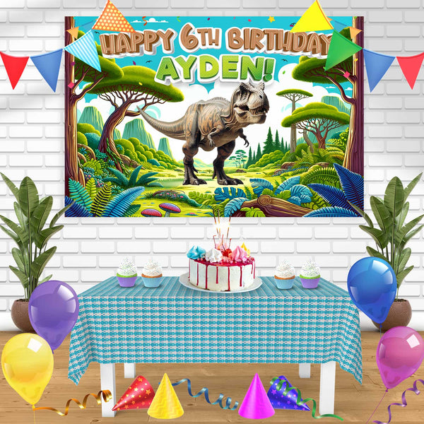 Prehistoric Planet World TRex Dinosaur Birthday Banner Personalized Party Backdrop Decoration