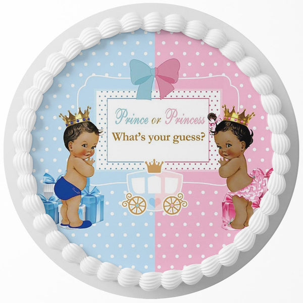 Prince or Princess Gender Baby Cute Edible Cake Toppers Round