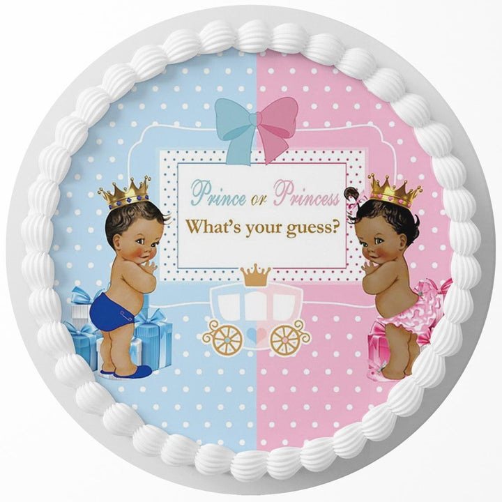 Prince or Princess Gender Baby Cute Edible Cake Toppers Round