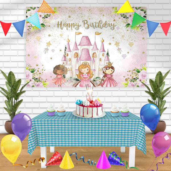 Princess Castle Floral Sweet Girls Bn Birthday Banner Personalized Party Backdrop Decoration