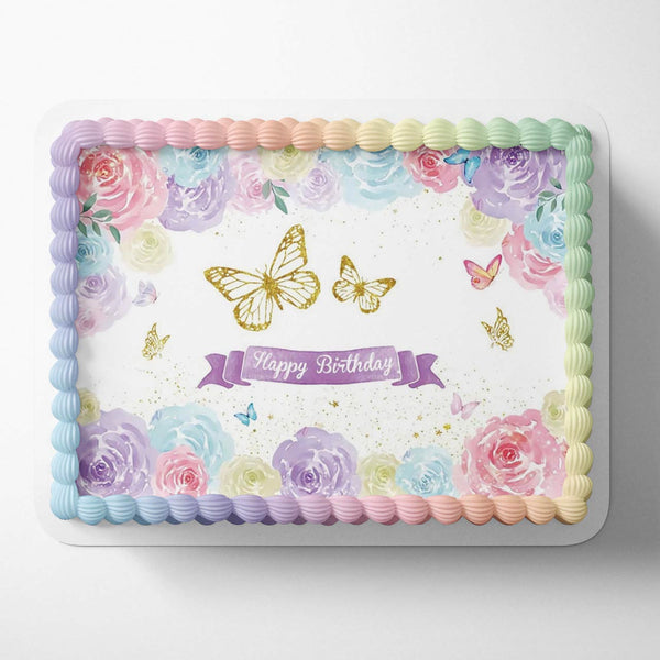 Purple Butterfly Girls Purple Floral Butterflies Pink Lilac Purple Gold Butterfly Edible Cake Toppers