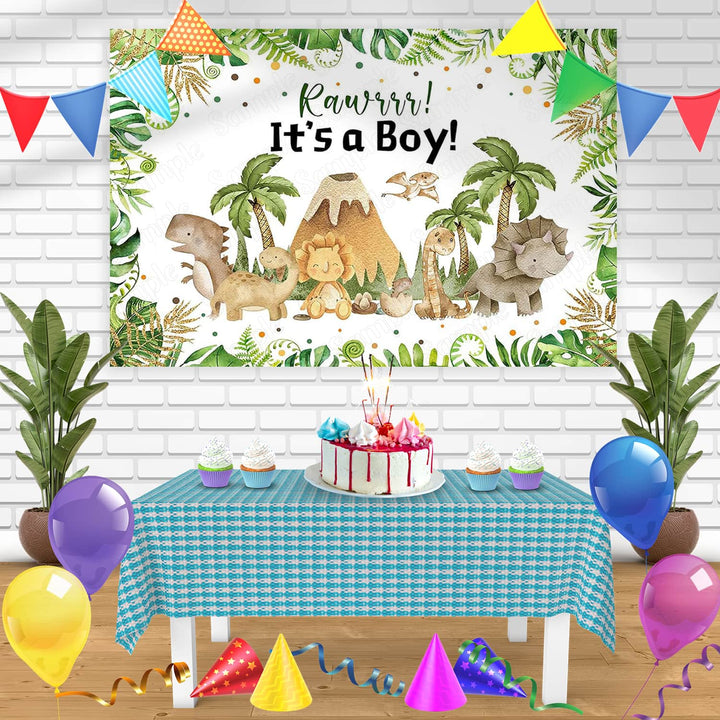 Rawr Its a Boy Baby Shower Forest Jurassic Dinosaur Bn Birthday Banner Personalized Party Backdrop Decoration