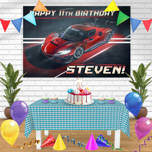 Red Ferrari 296 GT3 Bn Birthday Banner Personalized Party Backdrop Decoration