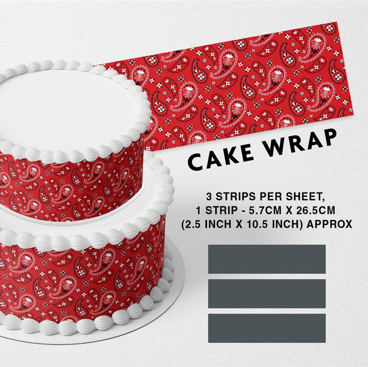 Red Paisley Bandana Strips Edible Cake Toppers Cake Wraps