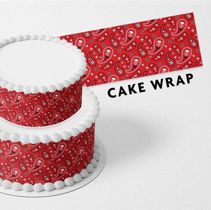 Red Paisley Bandana Strips Edible Cake Toppers Cake Wraps