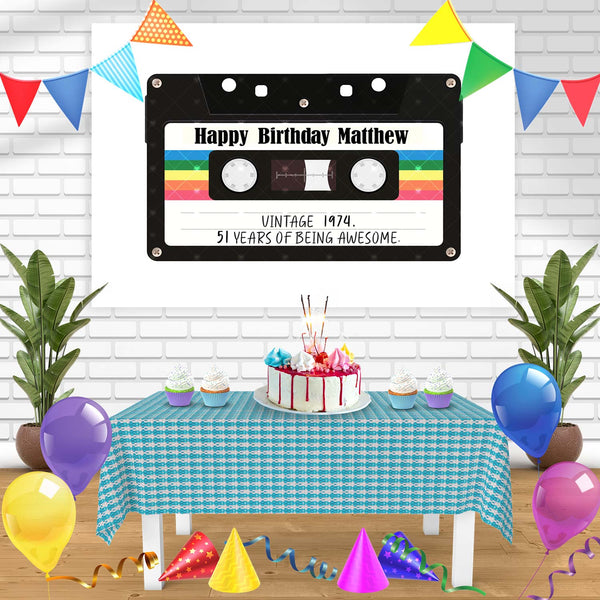 Retro Vintage Cassette Tape Birthday Banner Personalized Party Backdrop Decoration