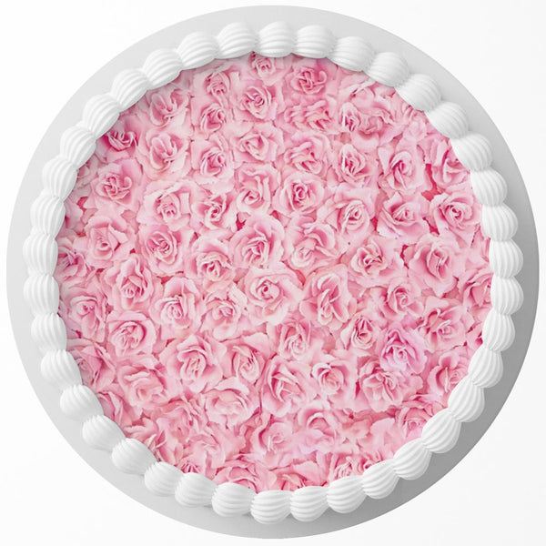 Roses Pink Cute Georgeos Edible Cake Toppers Round
