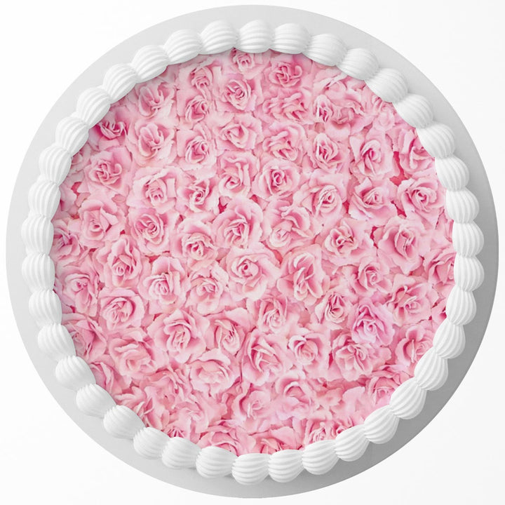 Roses Pink Cute Georgeos Edible Cake Toppers Round