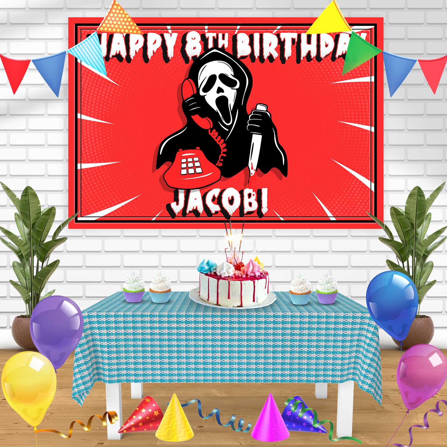 Scream Calling Ghost Face Boys Red Birthday Banner Personalized Party scream-calling-ghost-face-boys-red-birthday-banner-personalized-party