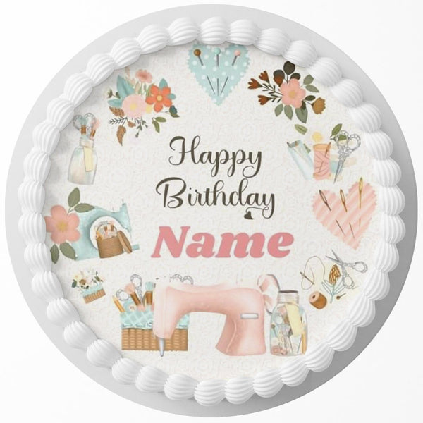 Sewing Inspired Edible Cake Toppers Round