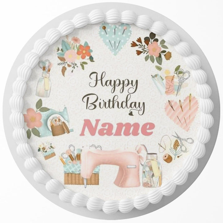 Sewing Inspired Edible Cake Toppers Round