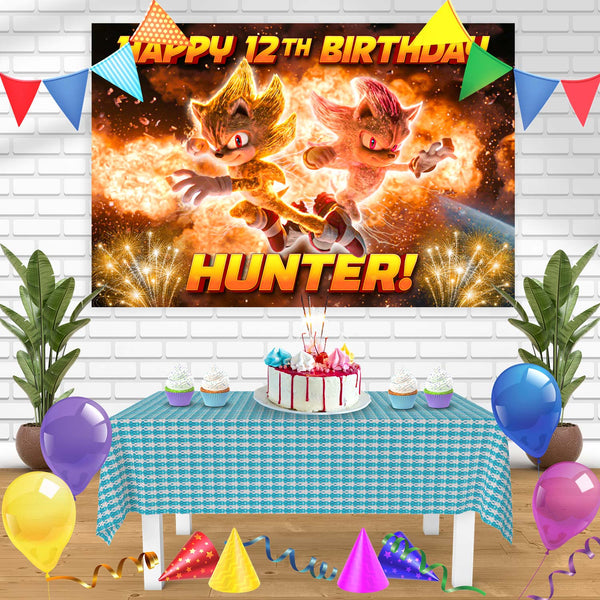 Sonic the Hedgehog Movie Super Sonic Gold Mode Birthday Banner Personalized Party Backdrop Decoration