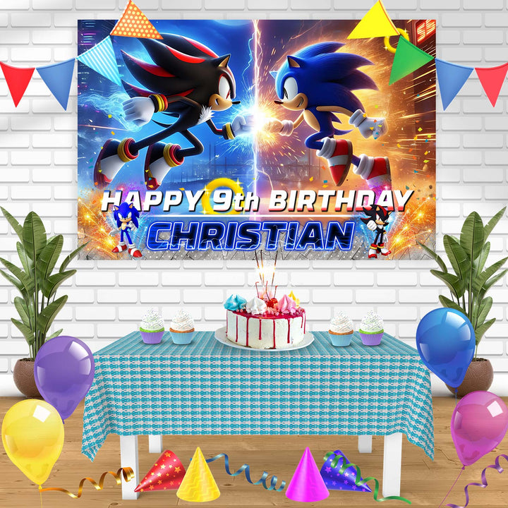 Sonic vs Shadow Birthday Banner Personalized Party Backdrop Decoration