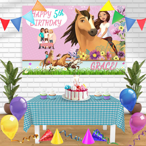 Spirit Riding Free Pink Floral Bn Birthday Banner Personalized Party Backdrop Decoration