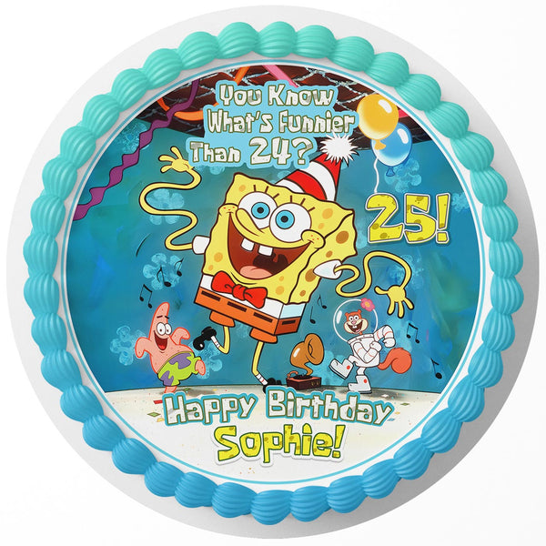 SpongeBob Patrick Sandy Party HB Rd Edible Cake Toppers Round