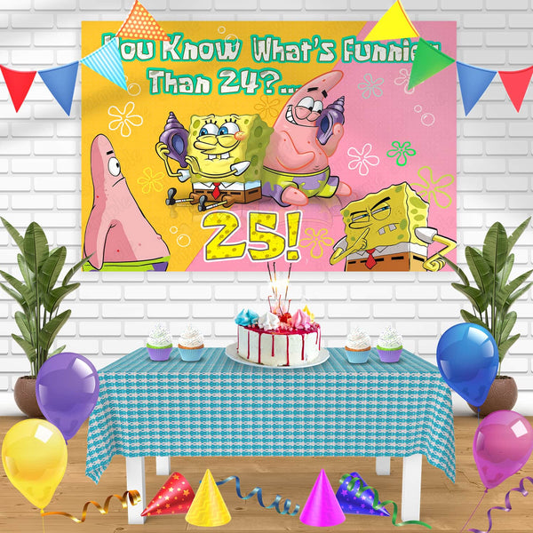 SpongeBob Whats Funnier Than 25 N Bn Birthday Banner Personalized Party Backdrop Decoration