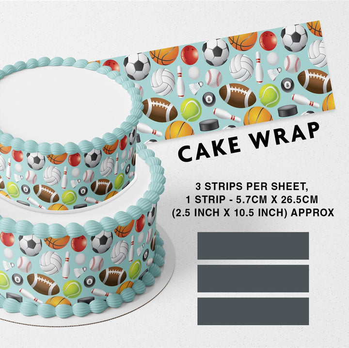 Sports Baseball Basketball Football Bowling Tennis Strips Edible Cake Toppers Cake Wraps