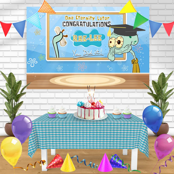 Squidward Tentacles Spongebob Squarepants Congratulations You Did It University College Degre Diploma Blue Bn Birthday Banner Personalized Party Backdrop Decoration