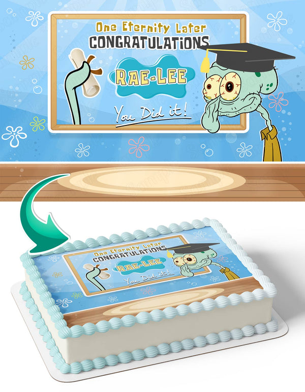 Squidward Tentacles Spongebob Squarepants Congratulations You Did It University College Degree Diploma Blue Edible Cake Toppers
