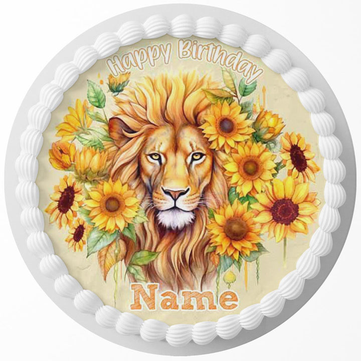 Sunflower Lion Edible Cake Toppers Round