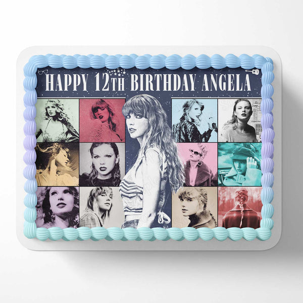 Adorno para tarta con imagen comestible de Taylor Swift, hoja de decoración personalizada para cumpleaños, transferencia de glaseado para fiestas personalizada, fondant