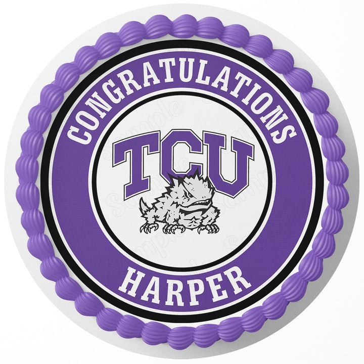 Texas Christian University TCU Horned Frogs Rd Edible Cake Toppers Round