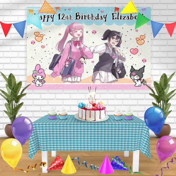The KuromiMy Melody Hello Kitty Anime Bn Birthday Banner Personalized Party Backdrop Decoration