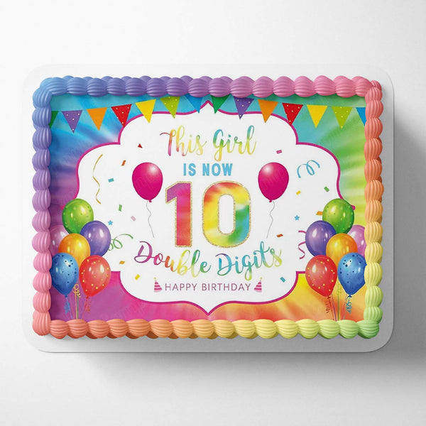 This Girl is Now Double Digits Girls Rainbow Color Edible Cake Toppers