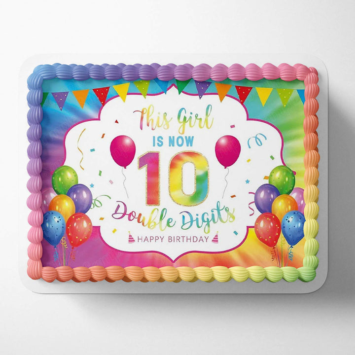 This Girl is Now Double Digits Girls Rainbow Color Edible Cake Toppers