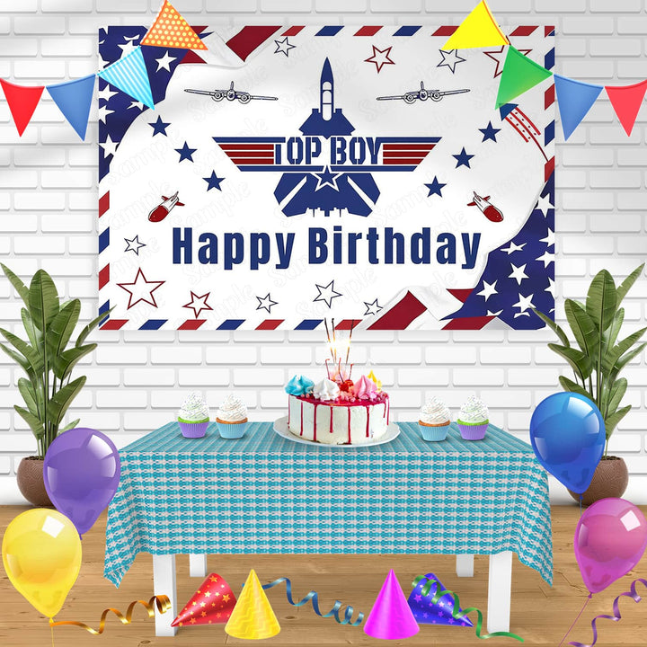 Top Boy Aircraft Pilot Top Gun Bn Birthday Banner Personalized Party Backdrop Decoration