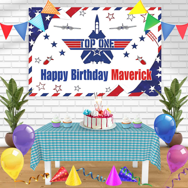 Top One Aircraft Pilot Top Gun TGM  Birthday Banner Personalized Party Backdrop Decoration