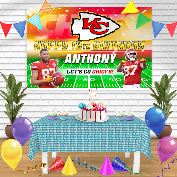 Travis Kelce Kansas City Chiefs Bn Birthday Banner Personalized Party Backdrop Decoration