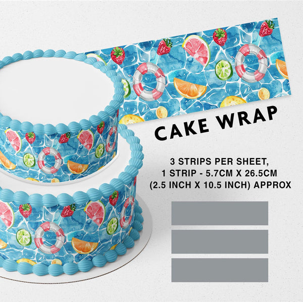 Tropical Fruits Orange Lemon Strawberry Water Pool Summer Edible Cake Toppers Cake Wraps