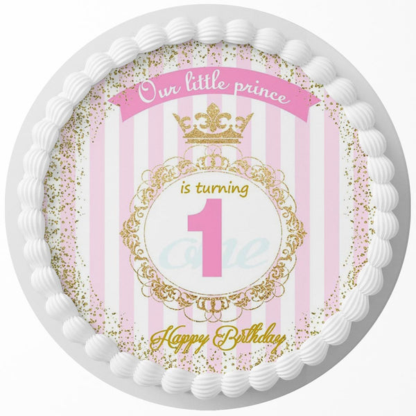 Turning One Prince Kids Pink Edible Cake Toppers Round