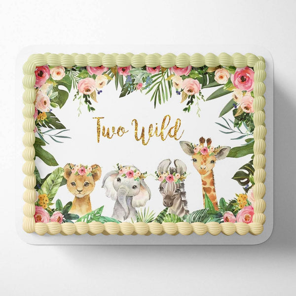 Two Wild Girls Jungle Safari Animals 2nd Birthday TWL Edible Cake Toppers