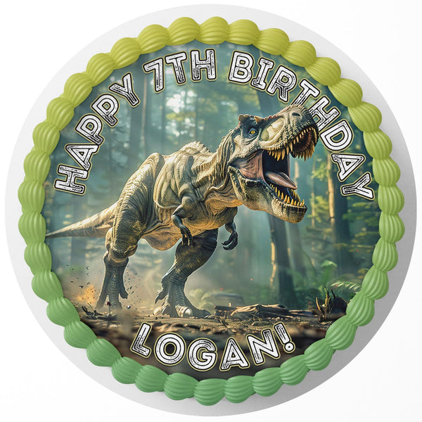 Tyrannosaurus TRex Dinosaur Prehistoric Planet Edible Cake Toppers Round