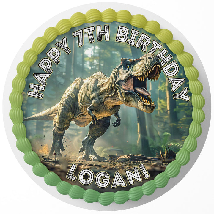 Tyrannosaurus TRex Dinosaur Prehistoric Planet Edible Cake Toppers Round
