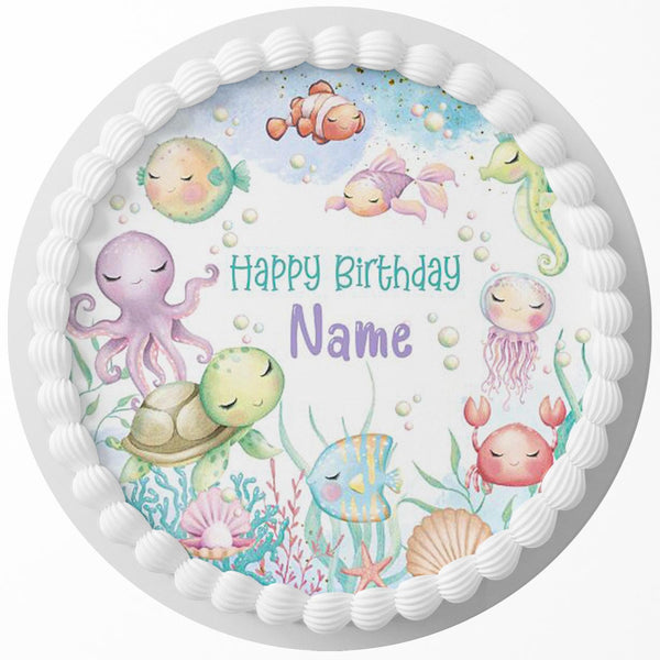Under the Sea Sleeping Animals Edible Cake Toppers Round