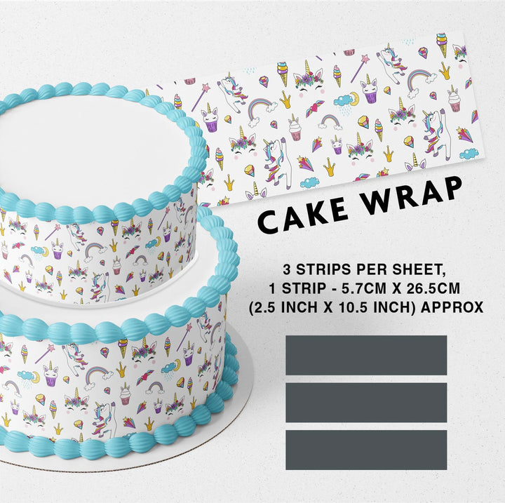 Unicorn Rainbow Strips Edible Cake Toppers Cake Wraps