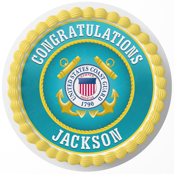 United States Coast Guard USCG Seal Rd Edible Cake Toppers Round