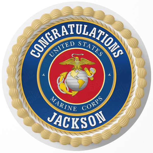 United States Marine Corps USMC Seal Rd Edible Cake Toppers Round