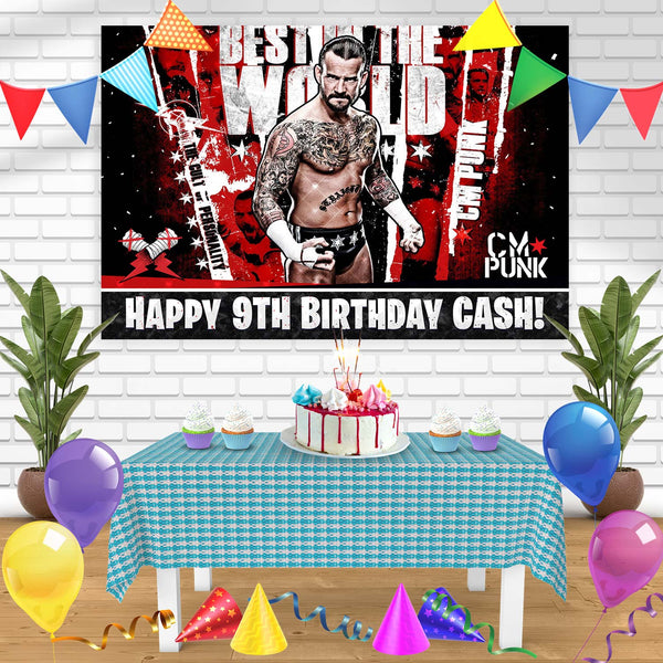 WWE Raw CM Punk Birthday Banner Personalized Party Backdrop Decoration