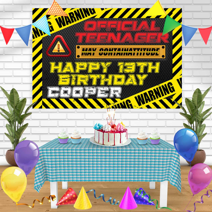 Warning Official Teenager May Containattitude Birthday Banner Personalized Party Backdrop Decoration