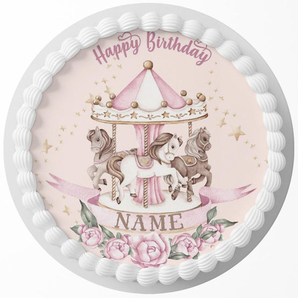 Watercolor Carousel Edible Cake Toppers Round