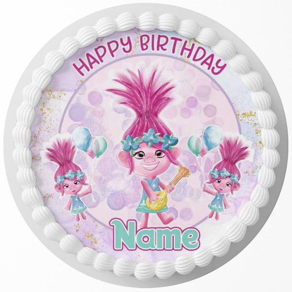 Watercolour Poppy of Trolls Edible Cake Toppers Round