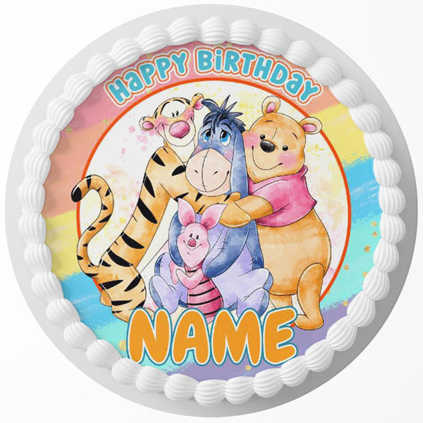 Watercolour Winnie and Friends Edible Cake Toppers Round