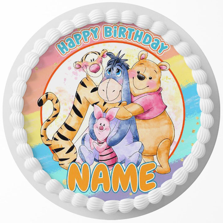 Watercolour Winnie and Friends Edible Cake Toppers Round