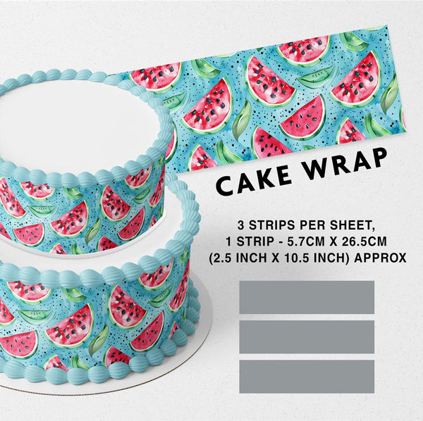 Watermelon Green Leaves Blue Water Edible Cake Toppers Cake Wraps